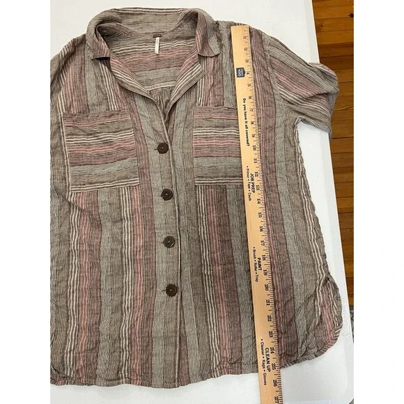 Free People Women's Oversized High Tide Shirt Pink Sands Stripe Size XS - Picture 8 of 9